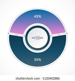 Infographic pie chart circle in thin line flat style. Share of 45 and 55 percent. Vector illustration
