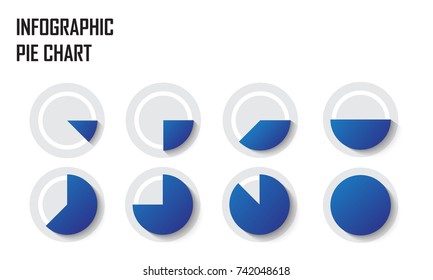 infographic pie chart design with blue color for using in presentation. set of 8 pie chart