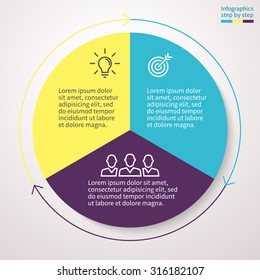 Infographic, Pie Chart, Graph, Diagram With 3 Steps, Options, Parts, Processes With Arrows. Vector Business Template For Presentation And Training.