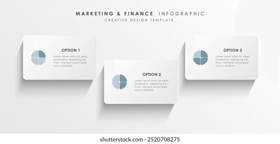 Infographic with pie chart. Marketing or financial infographics design template. 3 steps to success or plan for completing a task