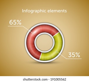 Infographic. Pie chart, round progress bar on blue background with blue-green indicator. Vector illustration