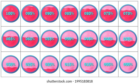 Infographic pie chart set. Circle graphs from 5 to 100 percent on white background. Vector illustration.