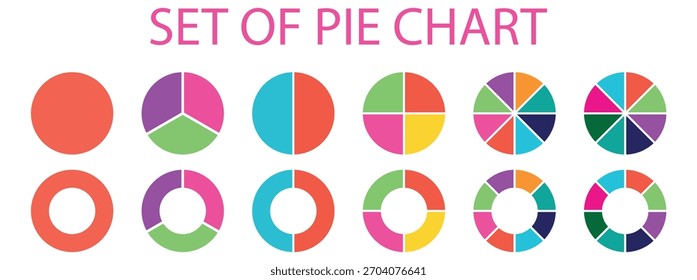 Infographic pie chart set. Pie chart color icons. Segment slice sign. set of colorful dark cool pie chart. 