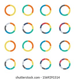 Infographic pie chart set. Cycle collection - 2,3,4,5,6,7 and 8 section. Vector isolated on white background