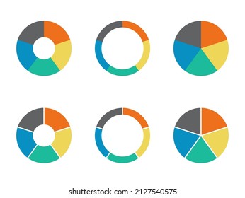 Infographic pie chart set. Cycle presentation diargam of collection 5 section. Vector isolated on white background .