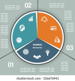 Infographic Pie chart template from colorful circle with text areas on three positions