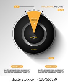 Infographic pie chart template. Share of 10 and 90 percent. Vector illustration