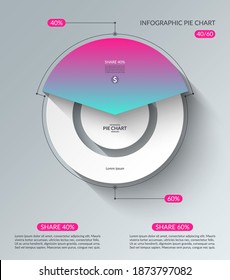 Infographic pie chart template. Share of 40 and 60 percent. Vector illustration