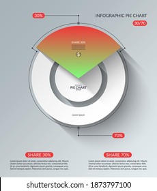 Infographic pie chart template. Share of 30 and 70 percent. Vector illustration
