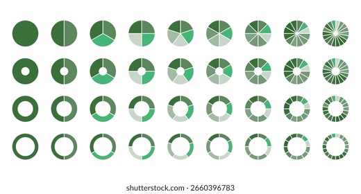 Vectores de gráfico circular de infografía.  Diagramas circulares, segmentos coloridos e iconos de análisis de negocios. Conjunto de gráfico circular Diagrama circular