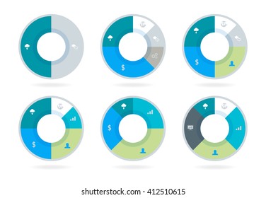 Infographic. Pie charts. Set of flat pie charts with options, steps, processes. Vector business template for presentation.