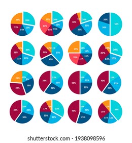 Infographic Pie Graph Set. Vector Illustration. Colorful Diagram Collection With Sections Or Steps. Pie Charts For Infographic, UI, Web Design, Business Presentation On White Background.