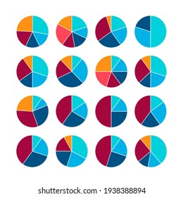 Infographic Pie Graph Set. Vector Illustration. Colorful Diagram Collection With Sections Or Steps. Pie Charts For Infographic, Ui, Web Design, Business Presentation On White Background.