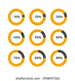 Infographic pie graph set. Vector illustration. Colorful diagram collection with sections or steps. Round charts for business presentation on white background.
