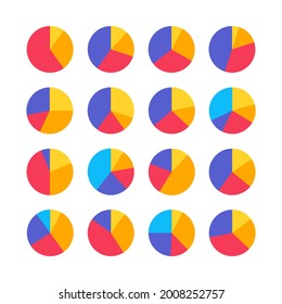 Infographic pie graph set. Vector illustration. Colorful diagram collection for infographic, UI isolated on white background.