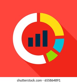 Infographic Pie Icon. Vector Illustration Flat Style Item with Long Shadow. Data Analysis.