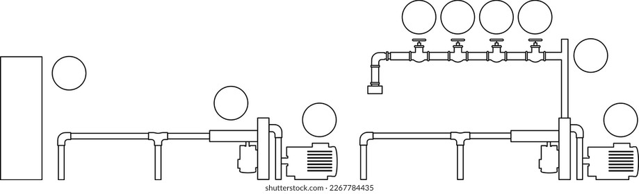 Infographic pipes, pipe system with pumps - simple illustration