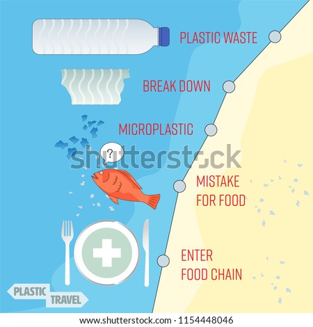 Infographic of plastic travel. Impact of microplastic in marine ecosystem concept. Vector illustration.