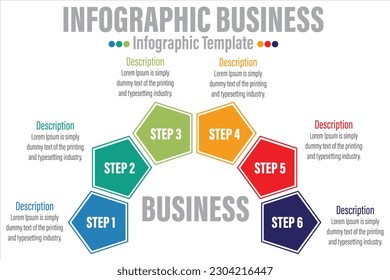 Infographic polygon design template with numbers six 6 steps, six 6 option can be used for workflow layout, diagram, number step up options.	
