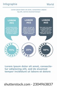 Afiche o pancarta infográfico. La voz se burbuja con el lugar para el texto y la barra de progreso. Análisis y comparación de datos, visualización. Informe o presentación anual de la empresa. Ilustración vectorial plana