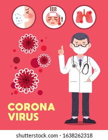 Infographic Poster Design Of Doctor Explaining About Corona Virus. Wuhan Pneumonia.