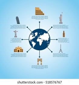 infographic presentaiton of iconic monuments of the world  over blue background. colorful design. vector illustration