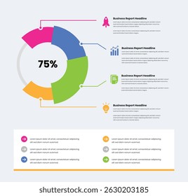 Apresentação infográfica do crescimento anual dos negócios e dos dados com visão geral