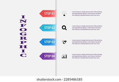 Infographic presentation design Template with 4 steps. A vector business infographic is a template that presents clear. Ideal for business presentations, educational materials, or marketing materials.
