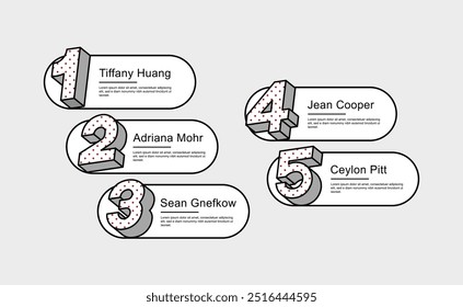 Elemento infográfico e de apresentação desenho animado do número top cinco modelo de lista.