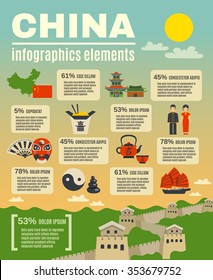 Infographic presentation elements composition poster on chinese  cultural traditions rituals food and sightseeing objects abstract vector illustration 