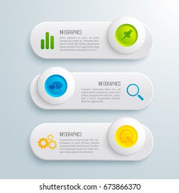 Infographic presentation horizontal banners with text colorful circles and icons on gray background isolated vector illustration