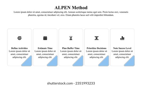 Infographic presentation template of ALPEN time management method.