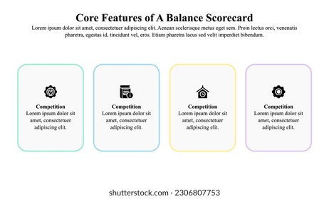 Plantilla de presentación infográfica de las características principales de un cuadro de mandos de balance.