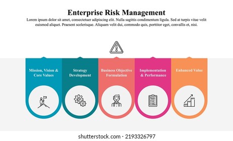 Infographic Presentation Template Of Enterprise Risk Management Framework With Icons And Text Space.