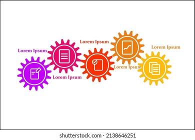 Infographic presentation template of a five-step process with gear model