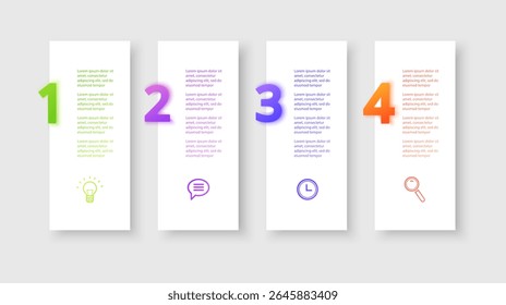Modelo de apresentação infográfica com quatro opções e setas