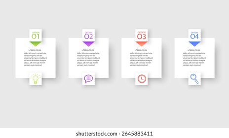 Infographic presentation template with four options and arrows
