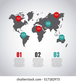 infographic presentation template with numbers and world map icon. colorful design. vector illustration