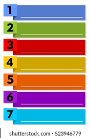 Infographic presentation template of the working process in seven steps with multicolored elements and blank text frames with white line, slide for presentation, education, training