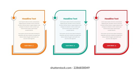Infographic presentation text card with button and abstract arrow shape