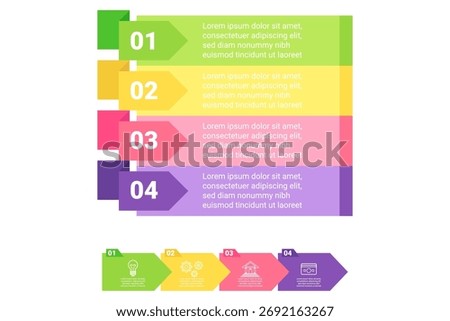 Infographic presenting colorful step-by-step guide featuring four distinct sections. Unique information and arrows indicating progression, designed for clarity