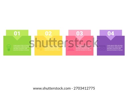 Infographic presenting four colorful sections, each numbered and highlighting different stages or steps in process. Each section providing informative content relevant to topic