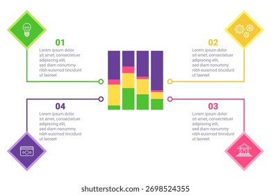 Infographic presenting four distinct sections with icons and color coding to highlight various data points. Each section delivering concise information for easy understanding and quick reference