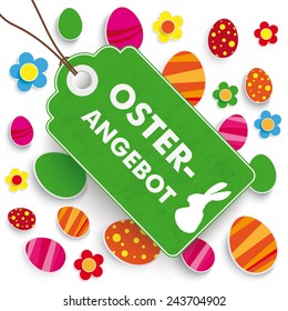 Infographic with price sticker the white background. German text "Oster-Angebot", translate "Easter Offer". Eps 10 vector file.