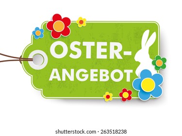 Infographic with price sticker the white background. German text "Oster-Angebot", translate "Easter Offer". Eps 10 vector file.