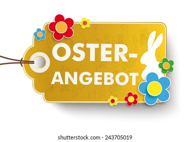 Infographic with price sticker the whitebackground. German text "Oster-Angebot", translate "Easter Offer". Eps 10 vector file.