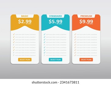 Infographic Pricing Plan A minimalist pricing plan comparison chart for web and mobile interface