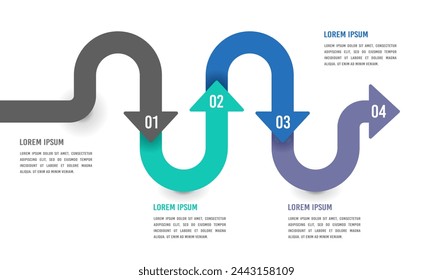 Proceso infográfico con 4 pasos hacia el éxito. Presentación de negocios, Banner, Flujo de trabajo. Ilustración vectorial.