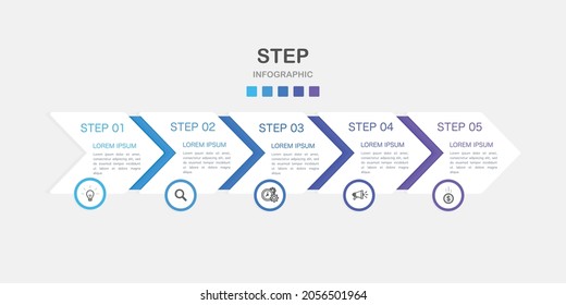 Proceso Infográfico 5 pasos flecha siguiente