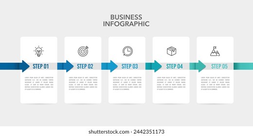 Proceso infográfico con 5 pasos hacia el éxito. Se puede utilizar para la presentación, diseño de flujo de trabajo, diagrama, banner. Ilustración vectorial.